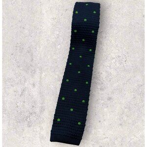 ISAAC MIZRAHI Polyester Knit Tie Navy Green Polka Dot W:2" EUC